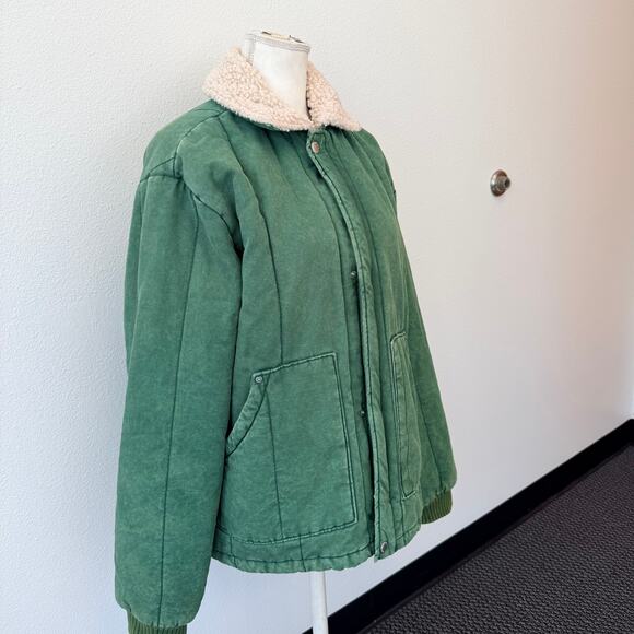 BDG Shearling-Collared Quilted Green Warm Bomber Jacket Coat Men’s Size S - Picture 2 of 14